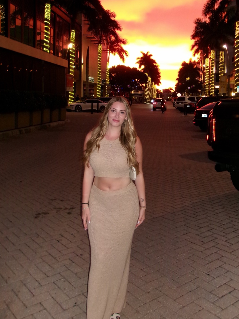 Tan Knit Crop Top and Maxi Skirt Set